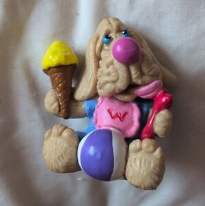 Vintage 1980s Wrinkle Dog Figure Ball Ice Cream Bone Toy Puppy